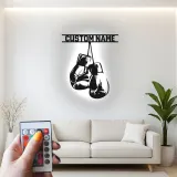 Personalisierte LED-beleuchtete Metall-Wandkunst mit Boxhandschuhen – Geschenk für Boxer, Fitnessstudio oder Männerhöhle 1