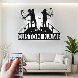 Personalisierte LED-Beleuchtung Metall-Wandkunst mit Bogenschützen-Silhouette – Geschenk für Bogenschützen, Spielzimmer oder Man Cave Dekor