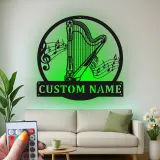 Custom Harp LED Metal Sign | Personalized Musician Wall Art | Music Room Decor & Instrument Studio Gift | Luminous Wall Hanging