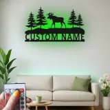 Custom Moose Metal Wall Art | Personalized LED Sign for Cabin Decor | Rustic Forest Scene for Outdoorsman Gift | Backlit Wildlife Art