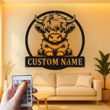 Insegna LED Highland Cow personalizzata | Arte da parete in metallo personalizzata | Decorazione moderna per casa e business