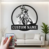 Personalisierte LED-Beleuchtung Metall-Wandkunst für Motocross-Fahrer – Einzigartiges Geschenk für Dirtbike-Enthusiasten, Garage oder Spielzimmer
