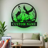 Décoration murale en métal personnalisée avec silhouette de grue et rétroéclairage LED - Cadeau pour les amoureux de la nature, décoration pour chambre ou salon