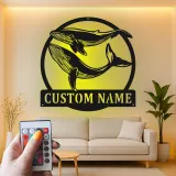 Custom Whale Pair Led Light Metal Wall Art Ocean Lover Gift Nautical Decor for Living Room