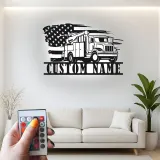 Lineman LED Metal Sign | Personalized Utility Truck Wall Art | American Flag Garage Decor | Custom Gift for Electrician