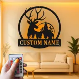 Cartel de metal personalizado con silueta de ciervo y luz LED, regalo para amantes de la naturaleza, decoración rústica para cabañas