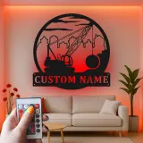 Décoration murale en métal LED de grue de construction, cadeau unique pour les bâtisseurs, décoration de bureau ou d'atelier