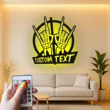 Insegna in metallo personalizzata con mano scheletrica e segno di pace luce LED regalo unico per fan della musica decorazione camera musicale