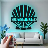Décoration murale en métal en forme de coquillage | Panneau LED personnalisé pour décor côtier | Cadeau nautique inspiré de l'Art Déco pour maison de plage ou entreprise