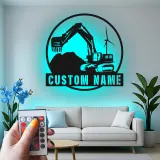 Personalisierte LED-Metall-Wandkunst mit Bagger – Geschenk für Bauprofis, Garagen- oder Bürodeko