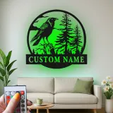 Décoration murale en métal LED de corbeau | Panneau nominatif personnalisé pour décor de cabane | Silhouette de faune forestière personnalisée | Cadeau pour amoureux de la nature