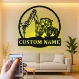 Custom Excavator Led Light Metal Wall Art Personalized Gift for Construction Enthusiast Garage or Office Decor 1
