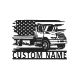 Enseigne camion de dépannage plateau personnalisée | Décoration murale LED en métal | Décor drapeau américain pour garage ou bureau | Cadeau pour chauffeur routier