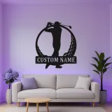 Insegna in metallo personalizzata per golfista con LED | Targa nome golf su misura | Decorazione murale per home bar e regalo per papà