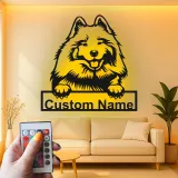 Insegna in metallo personalizzata con luce LED a forma di cane pastore Shetland regalo per amanti dei cani decorazione per soggiorno