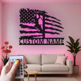 Custom Lineman Metal Sign | American Flag LED Wall Art | Personalized Patriotic Gift for Electrician | Utility Worker Decor