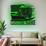 Insegna per Camion Spazzaneve Personalizzata | Arte da Parete in Metallo LED | Decorazione per Attrezzature Pesanti con Bandiera Americana | Regalo per Autista di Rimozione Neve