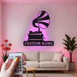 Décoration murale en métal LED personnalisée pour les amoureux de la musique - Gramophone