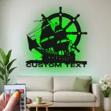 Pirate Ship LED Metal Wall Art | Custom Nautical Sign for Man Cave | Personalized Sailing Vessel Silhouette | Captain's Office Decor
