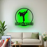 Custom Karate Kick Led Light Metal Wall Art Martial Arts Gift for Karate Enthusiasts Dojo or Gym Decor