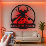 Insegna LED in metallo personalizzata per caccia e pesca | Arredo per baita per sportivi | Arte rustica per man cave