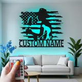 Arte mural LED de metal para jardinero | Cartel de jardín personalizado con bandera de EE. UU. | Decoración personalizada para jardín y patio