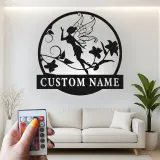 Décoration murale en métal personnalisée Fée avec Fleurs et Rétroéclairage - Cadeau Enchanteur pour Chambre ou Décor de Jardin