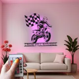 Panneau LED Motocross Personnalisé | Décoration Murale en Métal sur Mesure | Nom et Numéro du Pilote | Décor de Garage Sportif
