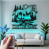 Arte murale in metallo LED personalizzata per cavalli | Decorazioni equestri per ranch | Segnaletica per stalle e regalo per amanti dei cavalli