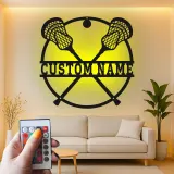 Panneau de crosse personnalisé avec LED | Art mural en métal avec prénom | Déco chambre athlète | Cadeau sportif pour garçons et ados
