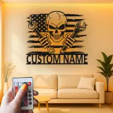 Insegna LED Meccanico Teschio | Arte in Metallo Personalizzata | Decorazione per Garage e Officina Auto | Regalo per Meccanico