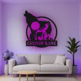 Custom Wolf Pack Led Light Metal Wall Art Personalized Nature Lover Gift Rustic Cabin Decor