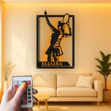 Custom Female Tennis Player Led Light Metal Wall Art Personalized Gift for Tennis Enthusiasts Game Room Decor