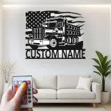 Custom Truck Led Light Metal Wall Art Personalized Gift for Truckers Garage or Man Cave Decor