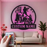 Insegna in metallo personalizzata per cani da caccia | Arte da parete LED Labrador Retriever | Regalo personalizzato per cacciatori per decorare la baita