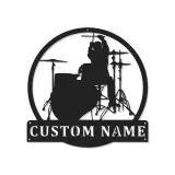 Insegna in metallo LED personalizzata con silhouette di batterista - Regalo per amanti della musica, decorazione per studio musicale o camera da letto