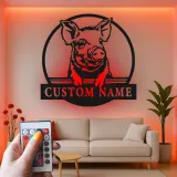 Décoration murale en métal LED personnalisée pour cochon, cadeau de ferme pour les amoureux des animaux, décoration rustique de cuisine ou de grange