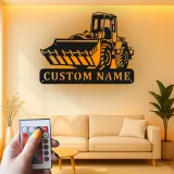 Insegna in metallo personalizzata con LED Bulldozer Regalo per appassionati di costruzione Decorazione per garage o ufficio
