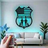 Police Officer & K9 Unit LED Sign | Personalized Law Enforcement Metal Art | Custom American Flag Shield | Police Officer Gift