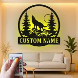 Custom Wolf Howling Led Light Metal Wall Art Personalized Nature Lover Gift Rustic Cabin Decor 2