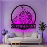 Custom Yarn and Crochet Hook Led Light Metal Wall Art Knitting Gift for Crafters Craft Room Decor
