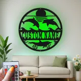 Personalisierte LED-Metall-Wandkunst mit Delfin-Ozeanszene – Geschenk für Strandhaus und Küsten-Wohnzimmer