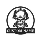 Panneau Métallique LED Crâne de Bûcheron | Art de Nom de Bûcheron Personnalisé | Décor Rustique de Forestier pour Garage ou Coin des Hommes | Cadeau pour Lui