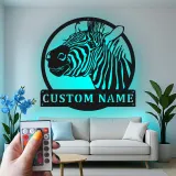 Cartel de metal LED personalizado de cebra, regalo de safari, decoración para salón para amantes de los animales