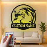Insegna in metallo personalizzata con delfini retroilluminata, regalo per amanti dell'oceano, decorazione nautica per casa al mare