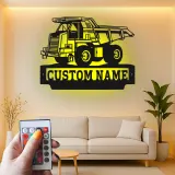 Cartel de metal LED de camión volquete personalizado, regalo de construcción para él, decoración de garaje o man cave