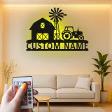 Cartel de Metal de Tractor Personalizado | Arte de Pared LED de Granja | Decoración Rústica de Establo para Hogares de Campo | Regalo para Granjeros