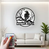 Enseigne en métal Raven personnalisée avec LED | Décoration murale gothique personnalisée | Silhouette d'oiseau rétroéclairée pour la maison et le bureau