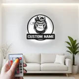 Decoración mural de metal LED con gorila | Cartel personalizado con nombre para sala de hombres | Decoración selvática y de fauna a medida para él