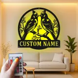 Personalisierte Kardinal-Paar LED-Metall-Wandkunst – Geschenk für Vogelliebhaber, für Schlafzimmer oder Wohnzimmer